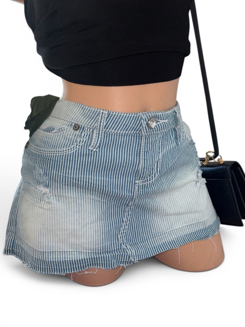 YMI pin Striped Denim Mini Skirt in Light Blue & White western coastal Y2K bling